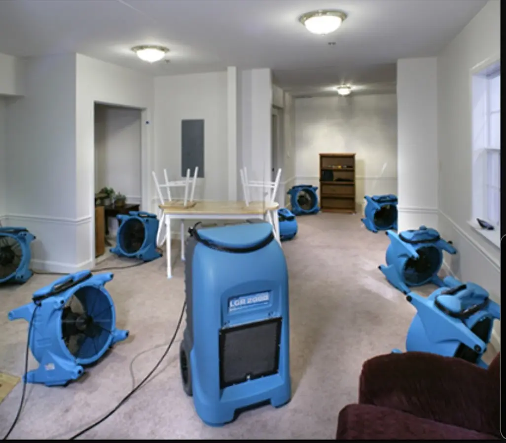 Air movers and dehumidifier setup for Water Extraction & Removal in West Bend