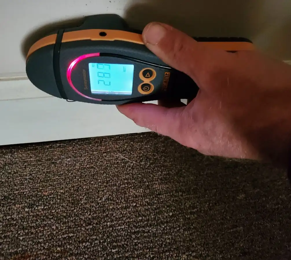 Moisture detection at baseboard during Burst Pipe Cleanup in West Bend